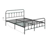 HOMCOM King Bed Frame with LED Lights and Charging Station, Black, Black