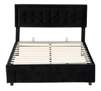 HOMCOM King Ottoman Bed Frame, Upholstered Bed Frame with Storage Drawer and Adjustable Headboard, 5ft, Black