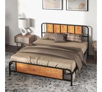 Homcom King Size Bed Frame With Headboard, Steel Bed Base 160 X 207Cm Brown