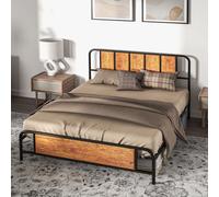 HOMCOM Double Bed Frame Steel Bed Base with Headboard 145 x 199cm Brown - King