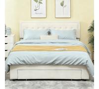 Homcom King Size Bed Frame With Storage And Adjustable Headboard, Cream