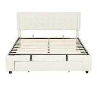 HOMCOM King Size Ottoman Bed Frame, with Front Drawer - Cream