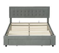 HOMCOM King Size Ottoman Bed Frame with Front Drawer Ottoman Storage Bed with Two-level Adjustable Headboard - Grey Aosom UK