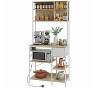 Homcom Kitchen Bakers Rack, Microwave Stand With Storage Shelves And 6 Hooks In Natural Natural