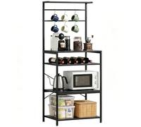 HOMCOM Freestanding Shelving Unit with 6 Hooks and Wine Rack, Black