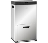 HOMCOM Kitchen Bin, 2 x 18L and 20L Volumes, Stainless Steel 3 Compartment Bin with Wheels, Soft Close Lid, Removable Inner Buckets, Fingerprint-Proof for Recycling and Waste, Silver Tone