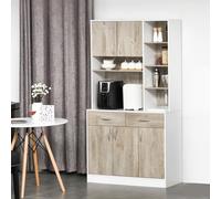 HOMCOM Kitchen Cupboard Bookcase Sideboard Storage Cabinet - White and natural wood