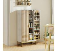 HOMCOM Kitchen Cabinet with Double Doors, 5 Tiers, 12 Spice Racks, White - Kitchen Cupboard - Particleboard, Metal - White, Natural Wood, Gold-tone