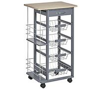 HOMCOM Kitchen Cart Iron, MDF (Medium-Density Fibreboard), Pine Dark Grey 470 x 370 x 830 mm