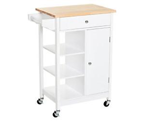HOMCOM Kitchen Cart MDF (Medium-Density Fibreboard), Rubber Wood White 660 x 395 x 865 mm