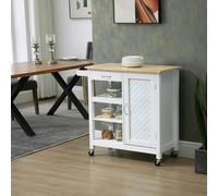 HOMCOM Kitchen Cart on Wheels Trolley with Embossed Door Panel, Drawer, White