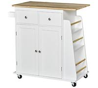 HOMCOM Kitchen Cart, Particle Board, Rubber Wood White 890 x 450 x 895 mm