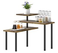 HOMCOM Kitchen Countertop Organizer 3 Tier Adjustable Rack Rustic Brown | Corner Shelf, Spice Rack, Desktop Storage Rack, Kitchen Coffee Bar Bathroom