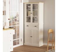 Homcom Kitchen Cupboard, 5-Tier Storage Cabinet With Adjustable Shelves, Cream