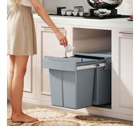 HOMCOM Grey Dual Pull Out Bin 40L - Size: 45 x 35 x 52.5cm - Wilko