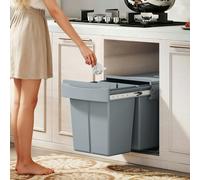 HOMCOM Grey Dual Pull Out Bin 40L - Size: 45 x 35 x 52.5cm - Wilko
