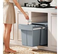 HOMCOM Kitchen Cupboard Bin with 40L Dual Compartment, Pull Out Bin, Grey, Grey