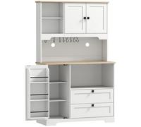 HOMCOM Kitchen Cupboard, Freestanding Kitchen Cabinet with 2 Cabinets, 2 Drawers, Open and Adjustable Shelves, White