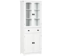 HOMCOM 160cm Kitchen Cupboard Storage Cabinet Adjustable Shelves Glass Door, White