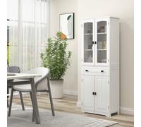 HOMCOM 160cm Kitchen Cupboard Storage Cabinet Adjustable Shelves Glass Door, White