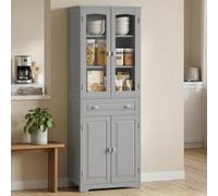 HOMCOM Kitchen Cupboard Storage Cabinet Adjustable Shelves, Glass Door, Grey