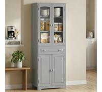 HOMCOM Kitchen Cupboard Storage Cabinet Adjustable Shelves, Glass Door, Grey - Kitchen cupboard - Particle board, MDF, tempered glass - Grey