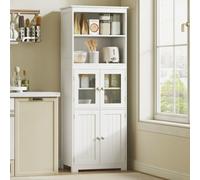 Homcom Kitchen Cupboard Storage Cabinet Adjustable Shelves, Glass Doors, White