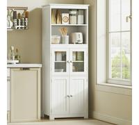 HOMCOM Kitchen Cupboard Storage Cabinet Adjustable Shelves, Glass Doors, White