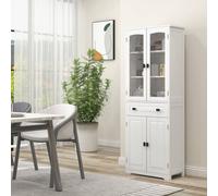 Homcom Kitchen Cupboard Storage Cabinet With Shelves And Drawer, Glass Door In White White One Size