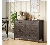 Homcom Kitchen Cupboard With 4 Doors, 2 Drawers And 2 Shelves, Dark Brown Brown