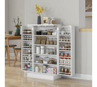 HOMCOM Kitchen Cupboard w/ Double Doors, 5-Tier Shelf, 12 Spice Racks, White, White