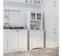 HOMCOM Kitchen Cupboard Wood Storage Cabinet Drawer Glass Door in White HOMCOM White