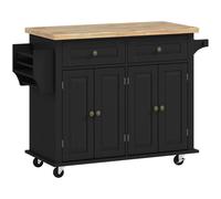 Homcom Kitchen Island Counter Panelled 2 Drawers 4 Doors Black/Natural