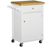 HOMCOM Kitchen Cart Storage Trolley Wooden Cabinet with Drawer Cupboard Towel Rail White Aosom UK