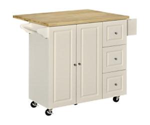 HOMCOM Kitchen Island MDF (Medium-Density Fibreboard), Rubberwood White 450 x 11,150 x 750 mm