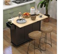 Homcom Kitchen Island On Wheels, Kitchen Cart With Drop Leaf, Black