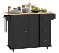 Homcom Kitchen Island On Wheels, Kitchen Cart With Drop Leaf, Black
