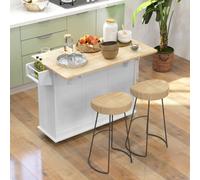 HOMCOM 2 Door 3 Drawer White Kitchen Storage Cart with Drop Leaf