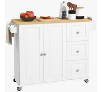 HOMCOM Kitchen Island on Wheels, Kitchen Cart with Drop Leaf, White, White