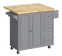 HOMCOM Kitchen Island on Wheels, Rolling Kitchen Storage Trolley with Drop Leaf, Drawers, Towel and Spice Rack, Grey