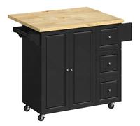 HOMCOM Kitchen Island on Wheels, Rolling Kitchen Storage Trolley with Drop Leaf, Drawers, Towel and Spice Rack, Black