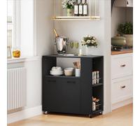 Homcom Kitchen Island On Wheels With 2-Door Cabinet And Spice Rack, Black