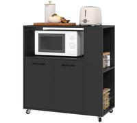 Homcom Kitchen Island On Wheels With 2-Door Cabinet And Spice Rack, Black