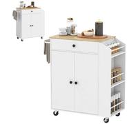 HOMCOM Kitchen Island on Wheels with Drawer Kitchen Storage Trolley White | Rolling, 3-Tier Spice Rack, Towel Rack, Adjustable Shelf