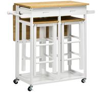 HOMCOM Bamboo Breakfast Cart with Drop Leaf Table and 2 Stools