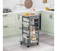 HOMCOM Multi-Use Kitchen Island Trolley Baskets Side Racks Drawer Worktop - Grey