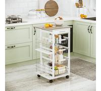 HOMCOM Kitchen Island Trolley w/ 4 Baskets 2 Side Racks Drawer Worktop in White HOMCOM White