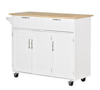 HOMCOM Kitchen Island Utility Cart with 2 Storage Drawers Cabinets in White HOMCOM White