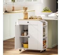 HOMCOM Kitchen Island with 3-Tier Spice Rack, Kitchen Cart with Towel Rack, White