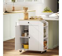 Homcom Kitchen Island With 3-Tier Spice Rack, Kitchen Cart With Towel Rack In White White